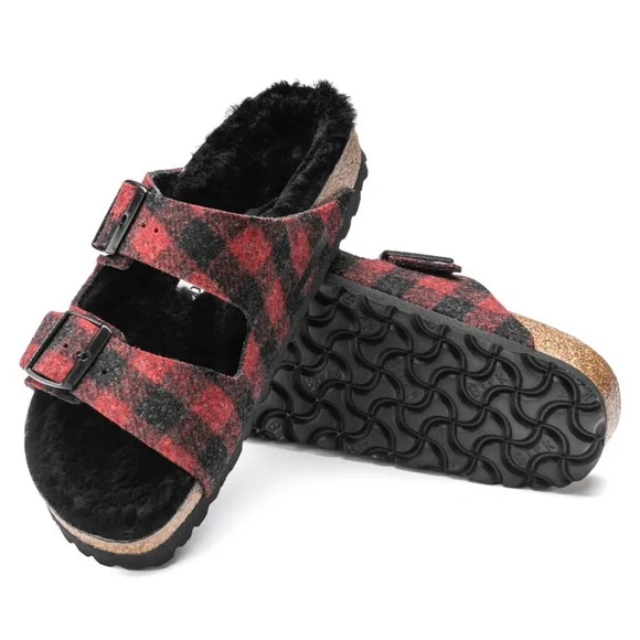 New Birkenstock Arizona Rivet Plaid Red Fur Shearling Sandal Regular Select Size 61RdorrHeVL._AC_UY900_.jpg main image 3